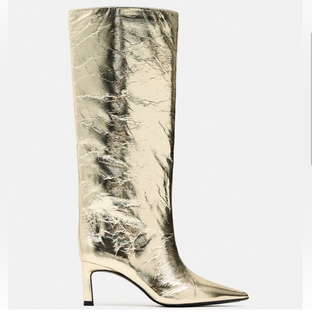 Zara Gold Metallic heeled boots